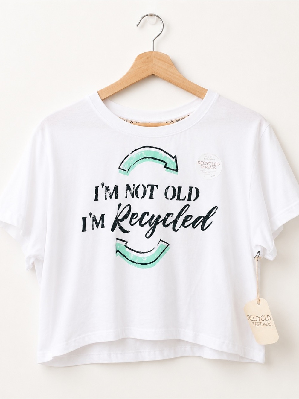 Recycled Threads I’m Not Old I’m Recycled Graphic Baby Tee White L NWT